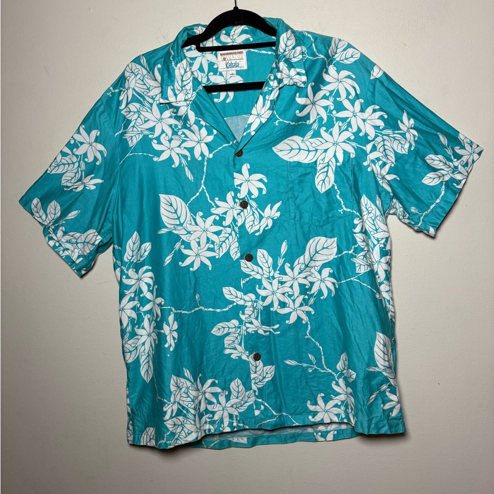 Kahala Hawaiian Blue Floral Men's Button Down Shirt Size XL 100% Cotton